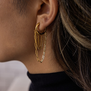 1 Paire De Boucles D'Oreilles Créoles Pour Femme, En Acier Inoxydable Imperméable, Couleur Or, Ornées De Pompons Délicats. h5 Image3