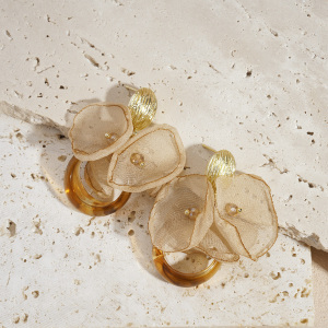 1 Paire De Boucles D'Oreilles Pendantes Rétro En Résine Et Tissu À Fleurs h5 Image4
