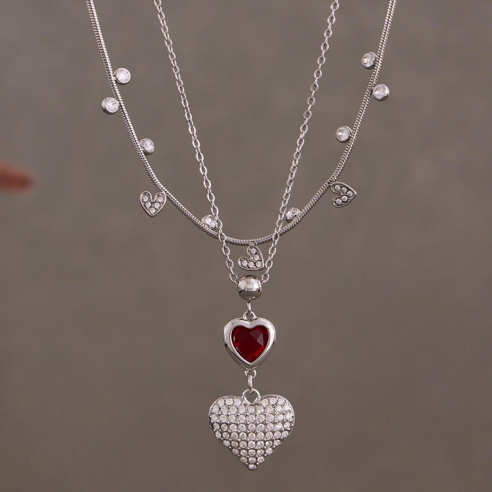 Collier Pendentif Femme En Forme De Cœur Délicat Et Mignon, En Acier Inoxydable Étanche, Couleur Or, Avec Zircon. Image5