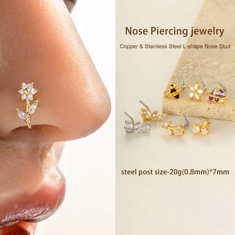 1 Pièce De Piercing De Nez En Forme De Fleur Et De Papillon En Cuivre Doré Et Zircon Image4
