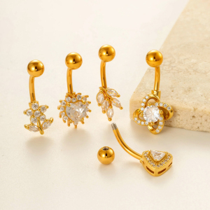 Piercing De Nombril Triangulaire Quotidien En Cuivre Doré Et Zircon h5 Image3