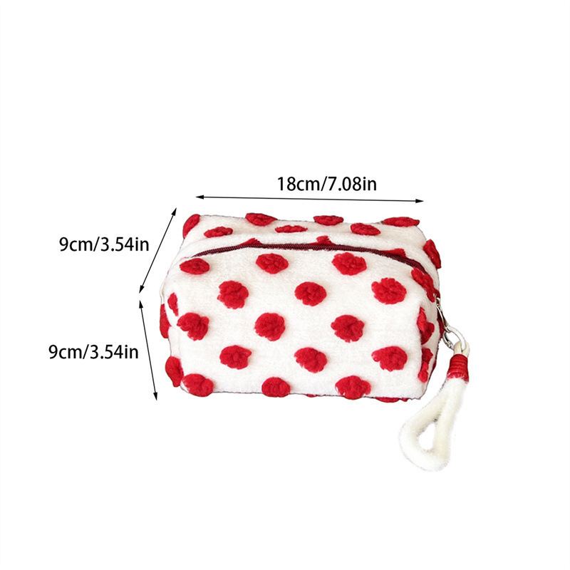 Trousse De Maquillage En Peluche À Pois Pour Femme, Série Romantique, 1 Pièce h5Image6