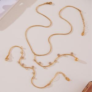 Magnifiques Ensembles De Bijoux Pour Femmes En Acier Inoxydable, Étanches, Couleur Or Et Zircon, Ornés De Fleurs h5 Image5
