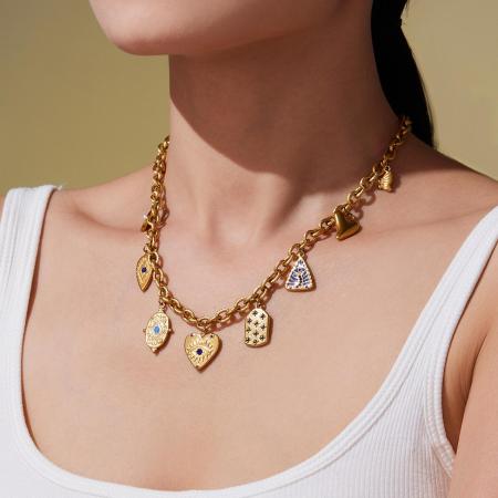 Ensembles de bijoux pour femmes en acier inoxydable imperméable à motif géométrique et zircon doré 2