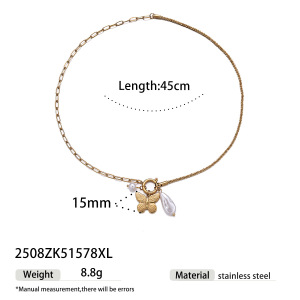 Collier Pendentif Papillon Et Fleur En Acier Inoxydable Étanche Couleur Or (1 Pièce) h5