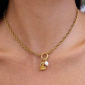 Collier Pendentif Femme Exquis En Forme De Cœur Et De Soleil, En Acier Inoxydable Étanche Couleur Or Et Perle (1 Pièce) h5 Image9