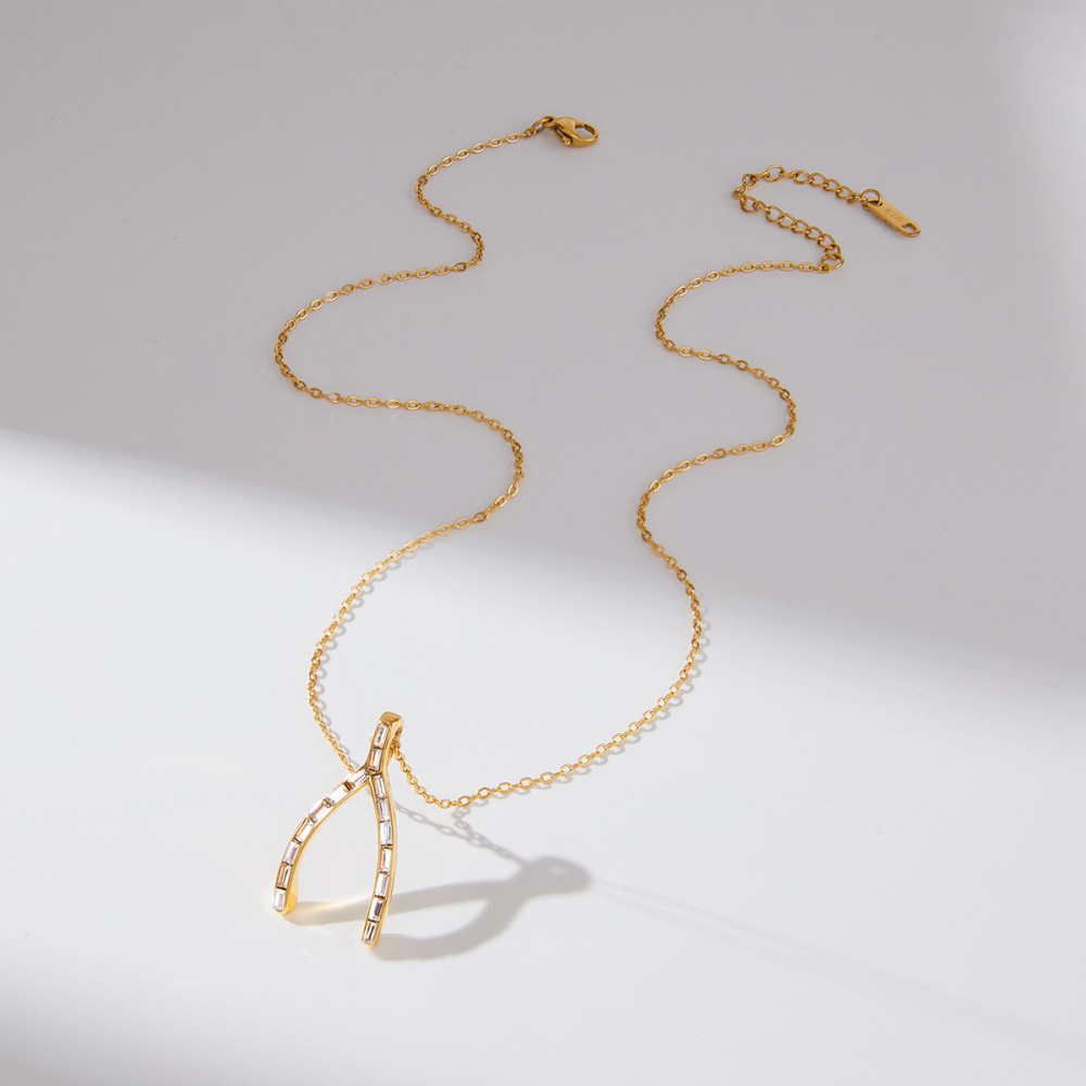 Collier Pendentif Femme En Acier Inoxydable Doré, Forme Irrégulière Classique, Étanche, Avec Zircon. Image6