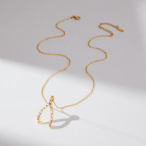 Collier Pendentif Femme En Acier Inoxydable Doré, Forme Irrégulière Classique, Étanche, Avec Zircon. h5 Image6