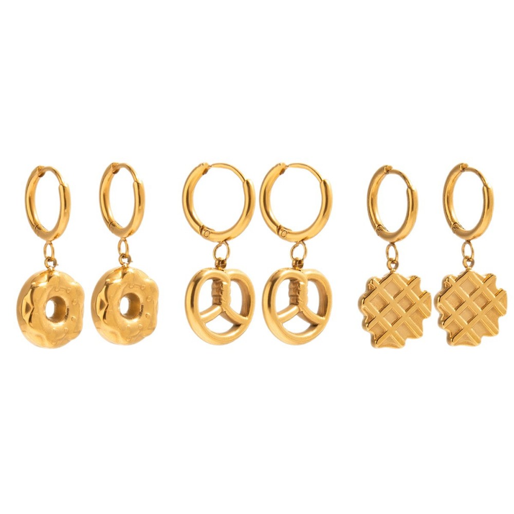 Boucles D'Oreilles Pendantes Pour Femme, En Acier Inoxydable Doré, Imperméables, En Forme De Donut Romantique (1 Paire). Image8