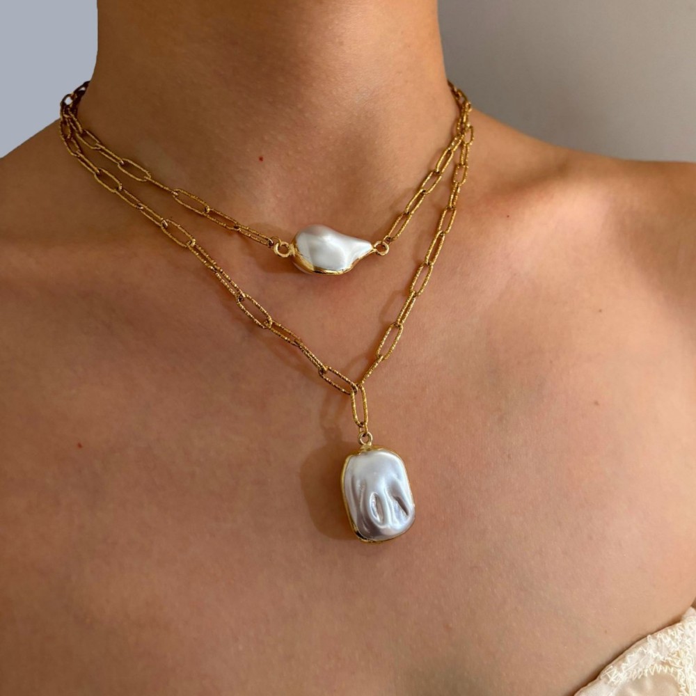 Collier Pendentif Couleur Or Perle 1 Pièce Image3