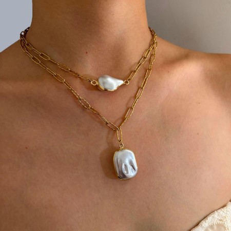 Collier pendentif couleur or perle 1 pièce 2