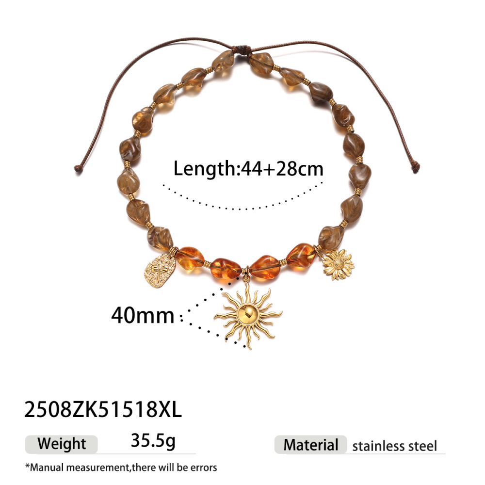 Collier En Acier Inoxydable Doré Étanche Avec Perles Acryliques (1 Pièce) 