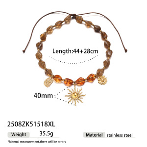 Collier En Acier Inoxydable Doré Étanche Avec Perles Acryliques (1 Pièce) h5 