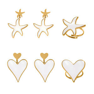 Ensembles De Bijoux Élégants Pour Femmes, En Acier Inoxydable, Couleur Or, En Forme De Cœur Et De Coquillage h5 Image7