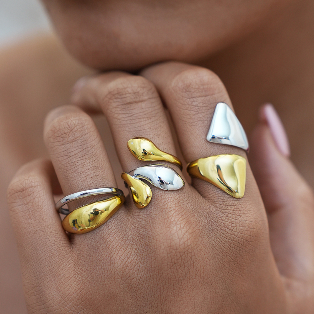 Bague Femme En Acier Inoxydable Étanche, Coloris Or Et Argent (1 Pièce) Image3
