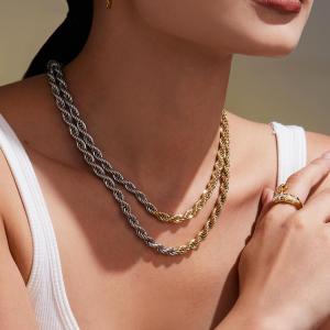 Collier Chaîne Femme En Acier Inoxydable Imperméable, Couleurs Or Et Argent Mélangés (1 Pièce) h5 Image3
