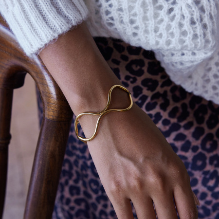 Bracelet manchette Daily Curve pour femme, en acier inoxydable, couleur or, étanche (1 pièce).