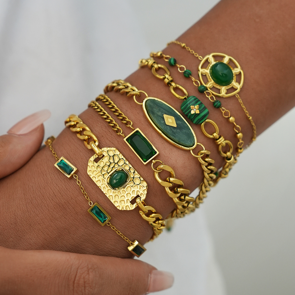 Bracelet Chaîne Femme Rétro En Acier Inoxydable, Couleur Or, Étanche, Forme Irrégulière (1 Pièce). Image7