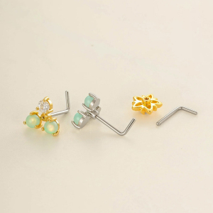 1 Pièce De Clou De Nez En Forme De Fleur En Cuivre Doré Et Zircon h5 Image3