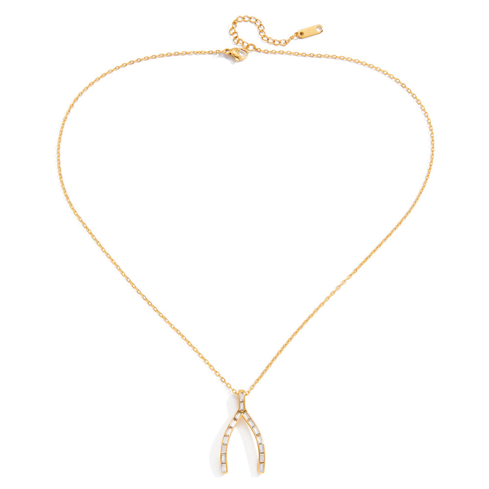 Collier Pendentif Femme En Acier Inoxydable Doré, Forme Irrégulière Classique, Étanche, Avec Zircon.