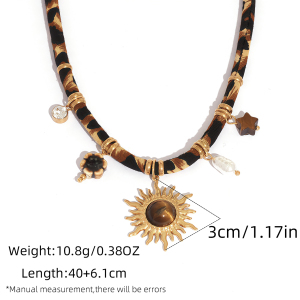 Collier Pendentif Femme Rétro Imprimé Léopard Soleil, En Acier Inoxydable Étanche, Couleur Or (1 Pièce) h5 Image2