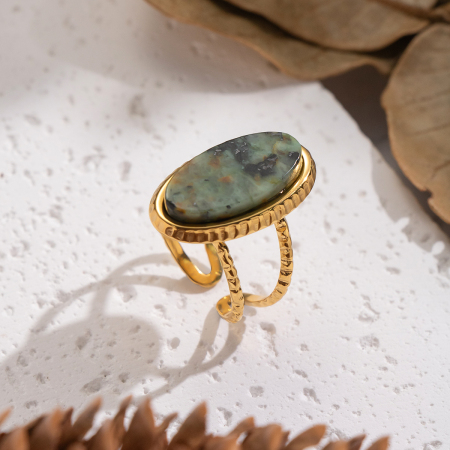Bague rétro en acier inoxydable étanche couleur or avec pierre naturelle (1 pièce) 2