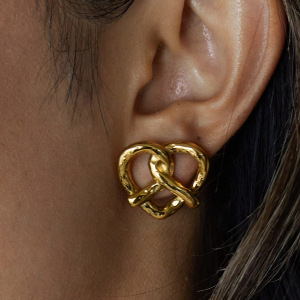Boucles D'Oreilles Puces Pour Femme, En Acier Inoxydable Doré, Imperméables, En Forme De Bretzel (1 Paire). h5 Image9