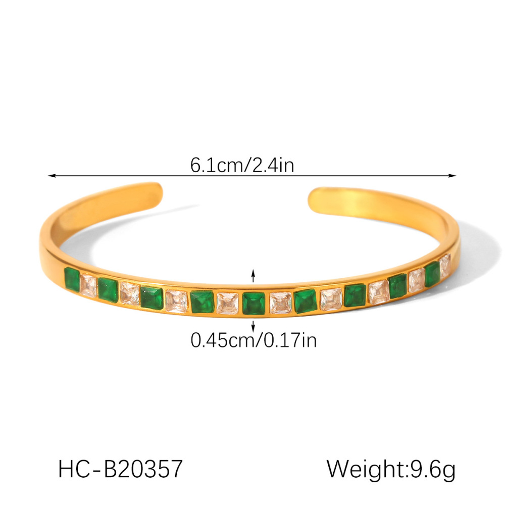 Bracelet Manchette De Luxe En Acier Inoxydable, Étanche, Couleur Or, Orné De Zircon (1 Pièce). Image2