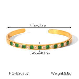 Bracelet Manchette De Luxe En Acier Inoxydable, Étanche, Couleur Or, Orné De Zircon (1 Pièce). h5 Image2