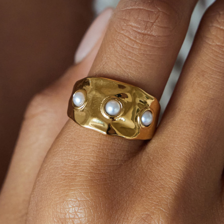 Bague tendance en acier inoxydable doré, de forme irrégulière et imperméable (1 pièce).