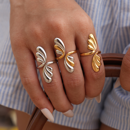Bague tendance en acier inoxydable doré, de forme irrégulière et imperméable (1 pièce). 2