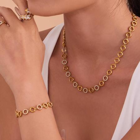 Ensembles de bijoux pour femmes Classic Circle en acier inoxydable étanche, couleur or, avec zircon.