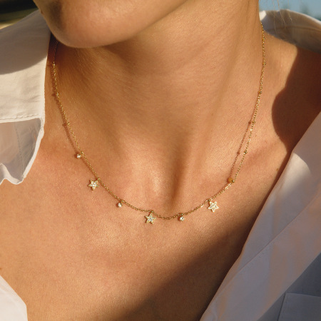 Collier pendentif femme sophistiqué en forme de croix, en acier inoxydable étanche, couleur or et zircon. 2