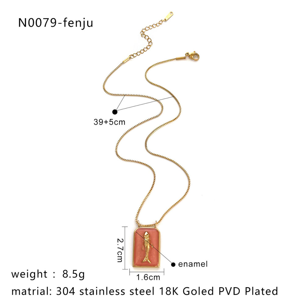 Collier Pendentif En Acier Inoxydable, Émail Doré, 1 Pièce, En Forme De Poisson Image2