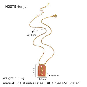 Collier Pendentif En Acier Inoxydable, Émail Doré, 1 Pièce, En Forme De Poisson h5 Image2
