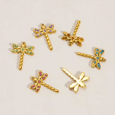 Pendentif femme libellule de luxe, petit format, en acier inoxydable étanche, couleur or (1 pièce) 2