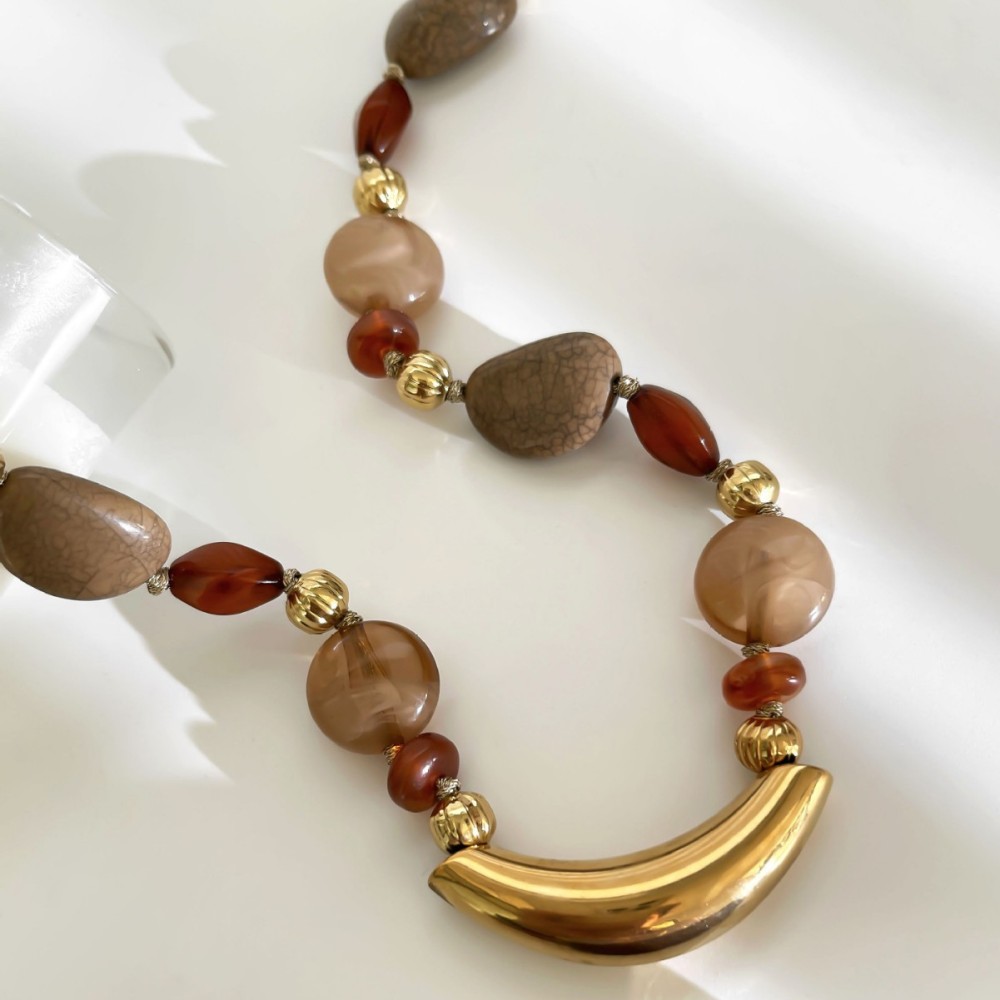 Collier De Perles En Résine Et Pierre Naturelle, 1 Pièce h5Image5