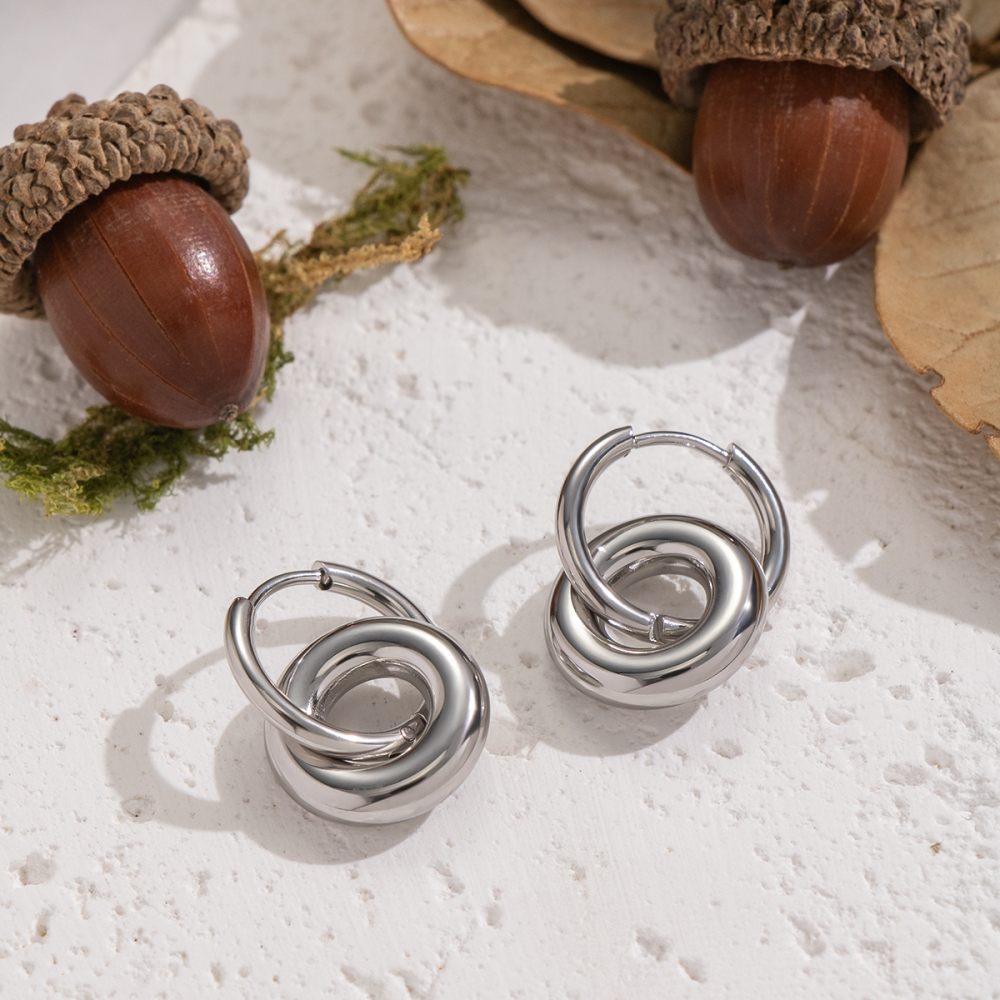 1 Paire De Boucles D'Oreilles Créoles Rondes En Acier Inoxydable Étanche Couleur Or Image5