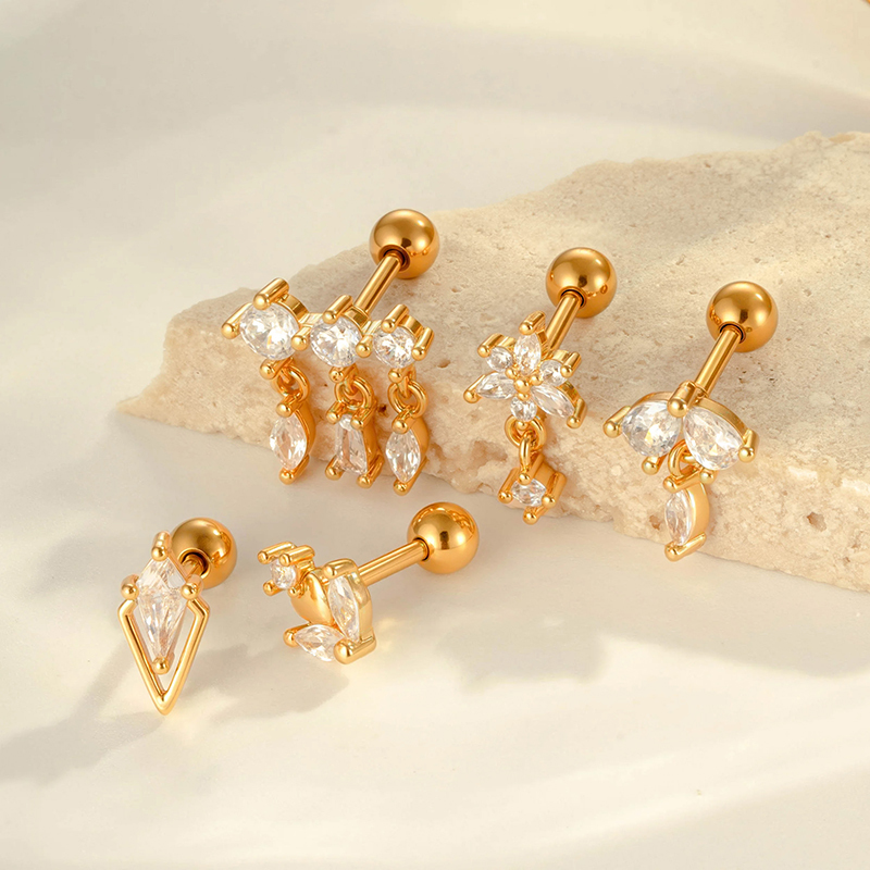 Boucles D'Oreilles Percées Exquises En Forme De Cœur, Couleur Cuivre Et Or, Zircone Cubique, Pour Femme, 1 Pièce Image4