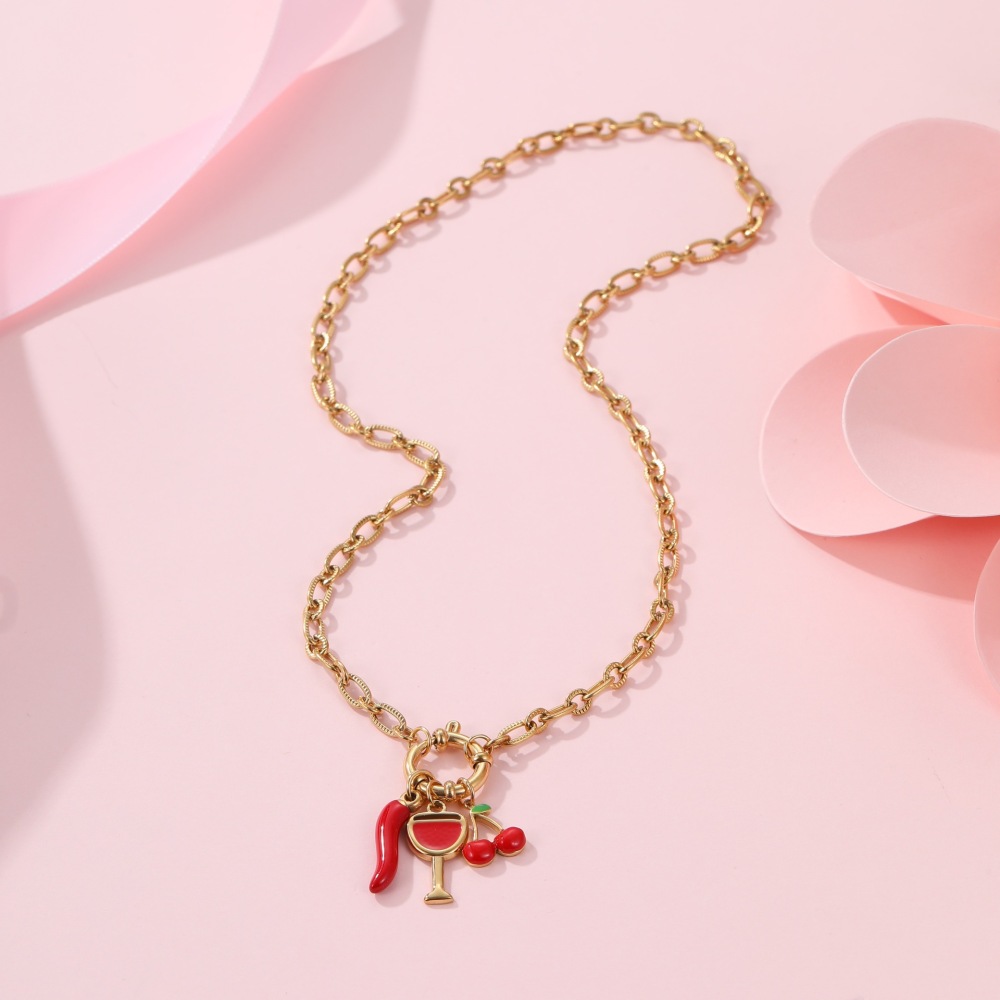 Collier Pendentif Femme Étanche En Acier Inoxydable, Forme Cerise Irrégulière Et Délicate Image2