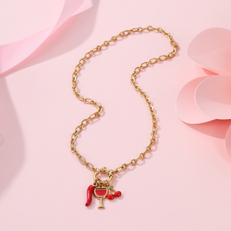 Collier pendentif femme étanche en acier inoxydable, forme cerise irrégulière et délicate 2