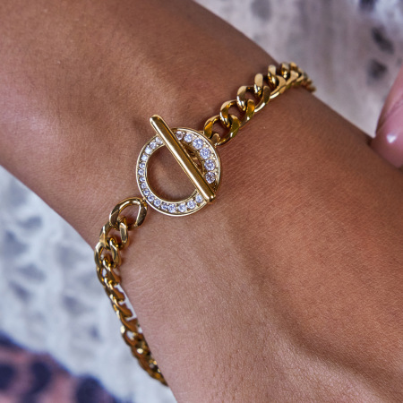 Bracelet chaîne OT Zircon de luxe pour femme, 1 pièce, en acier inoxydable étanche, couleur or