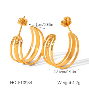 1 Paire De Boucles D'Oreilles Créoles En Acier Inoxydable Doré, Ajourées En Forme De C Et Étanches. h5 Image2