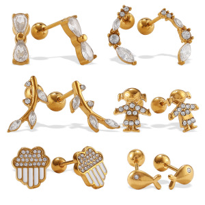 1 Paire De Boucles D'Oreilles Piercing En Acier Inoxydable Doré, Étanches, Avec Nœud Papillon Et Strass. h5 Image4