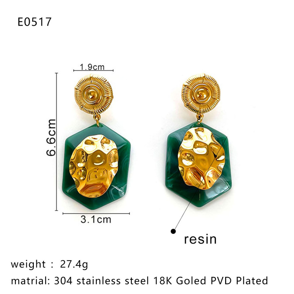 1 Paire De Boucles D'Oreilles Pendantes Rectangulaires En Résine Couleur Or Image2
