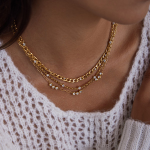 Collier Chaîne Femme Sophistiqué À Spirale En Acier Inoxydable, Étanche, Couleur Or, Orné De Zircon (1 Pièce) h5 Image2