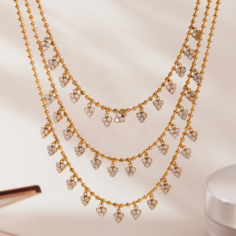 Ensembles De Bijoux Pour Femmes En Acier Inoxydable Imperméable, Ornés De Zircon Et D'Un Pompon En Forme De Cœur Romantique Image3