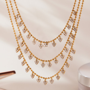 Ensembles De Bijoux Pour Femmes En Acier Inoxydable Imperméable, Ornés De Zircon Et D'Un Pompon En Forme De Cœur Romantique h5 Image3