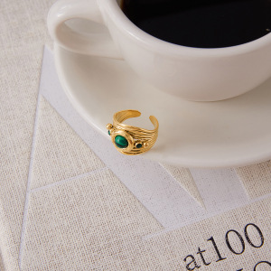 Bague Classique En Acier Inoxydable Doré, Ornée De Lignes De Malachite, Pour Femme. h5 Image6