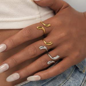 Bague Femme Simple, Forme Irrégulière, En Acier Inoxydable Étanche h5 Image7